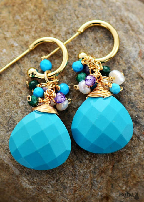 Boho Earrings, Dangle Earrings, Blue Amazonite, Celebrate